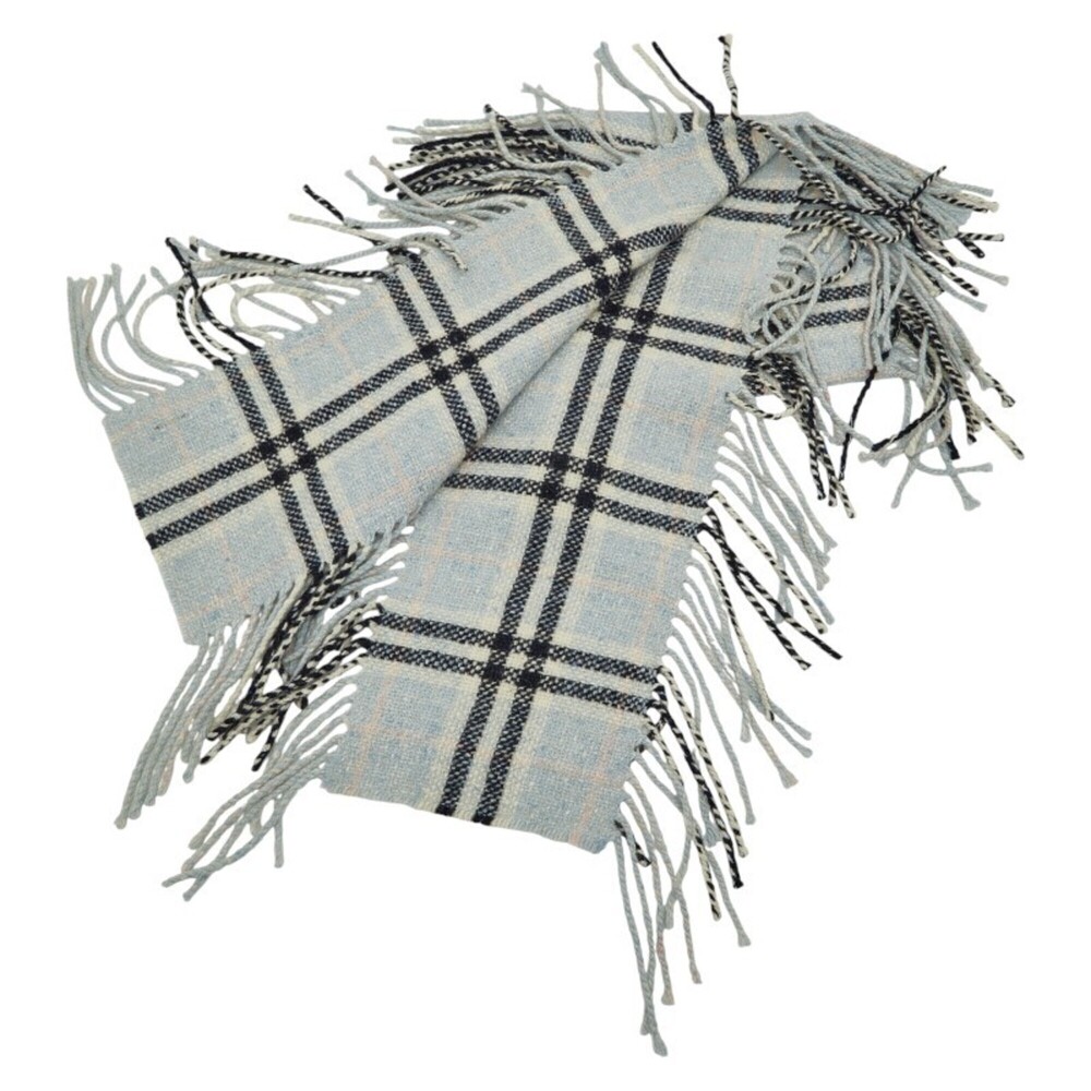 Burberry Check Scarf, Light Blue, Multicolor, Wool, Angora, Cashmere, Women's...